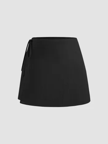 100% Baumwolle Mid-Rise Einfarbige Knotige Miniskirt