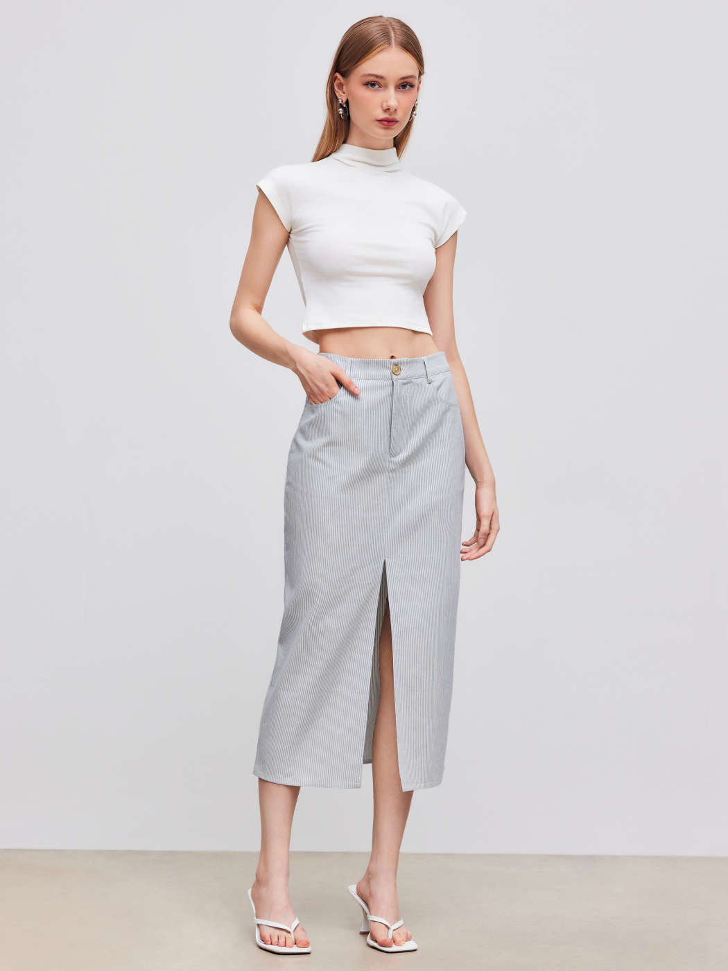 Gonne lunghe Intessuto Cotton Maxi gonna a righe con spacco in