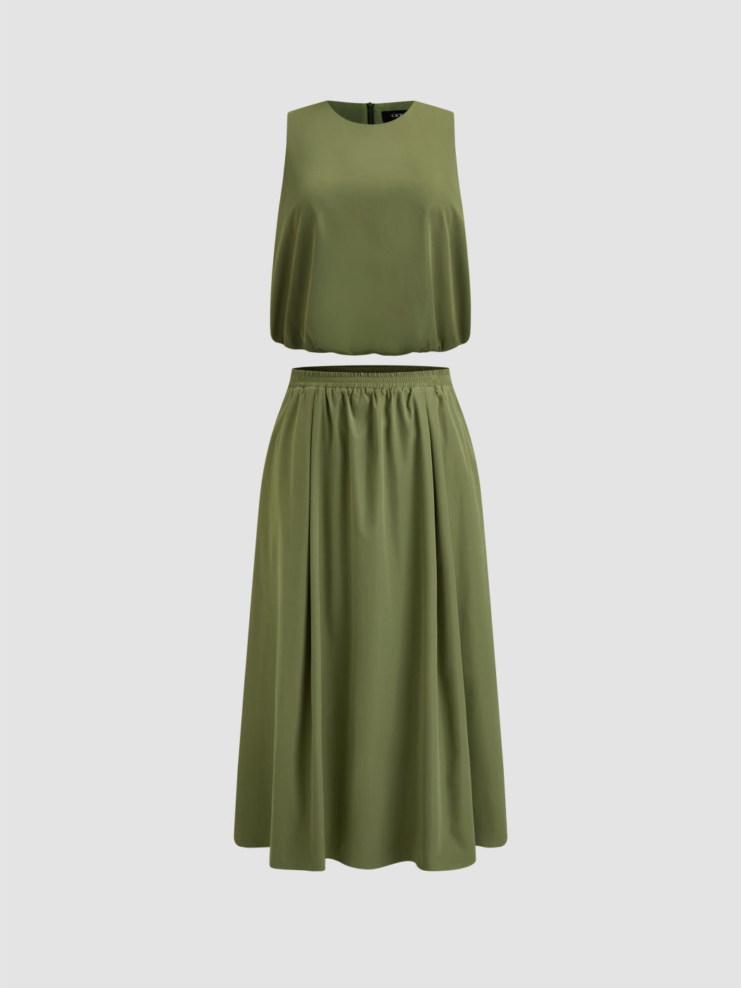 Woven Round Neckline Solid Tank Top & Mid Rise Ruffle Maxi Skirt Curve & Plus