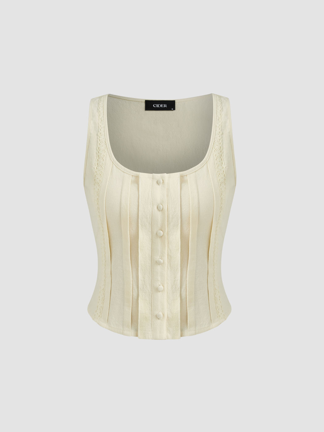 Square Neck Solid Pleated Tank Top