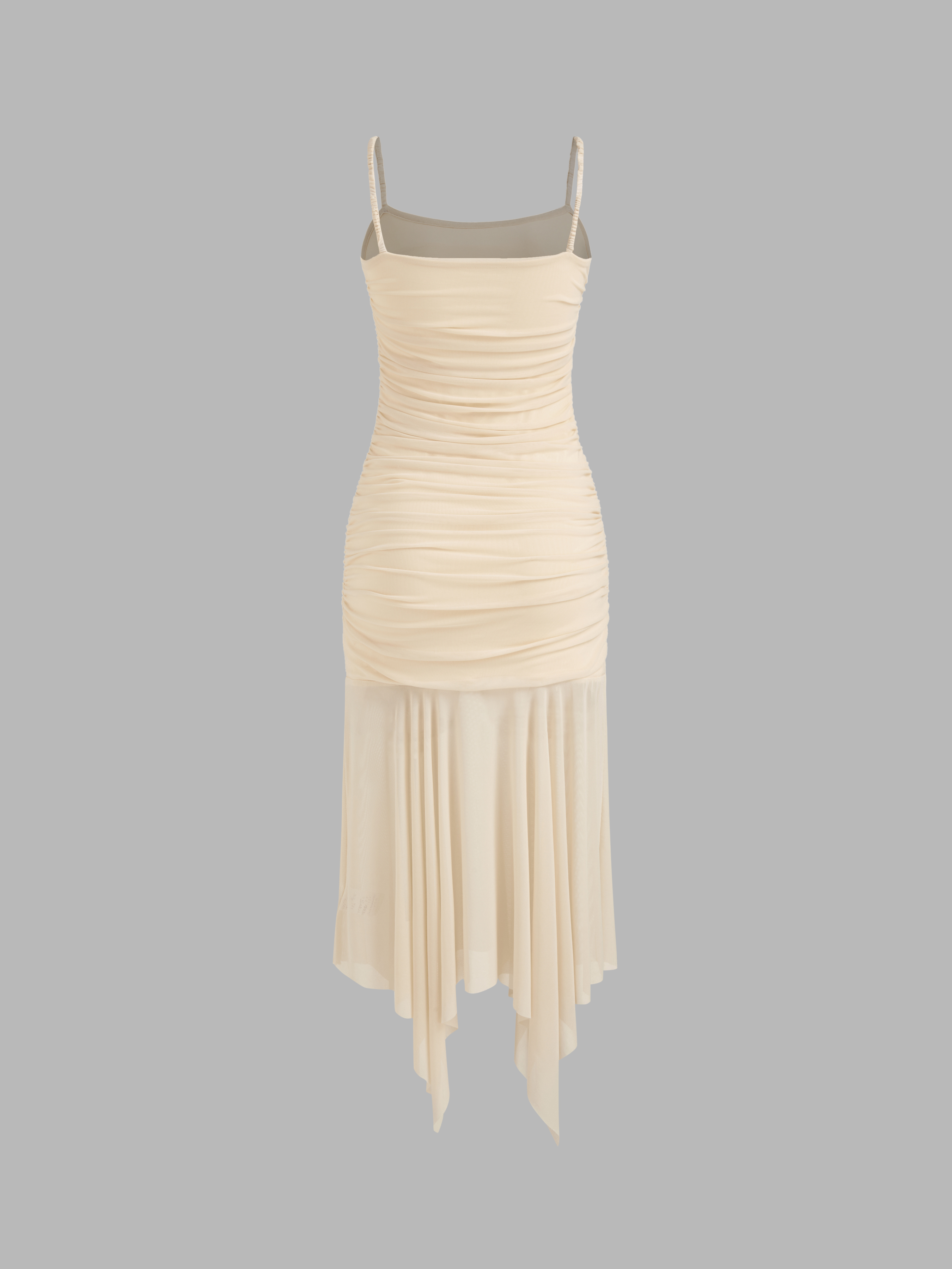 Mesh Mesh Square Neck Ruched Asymmetrical Hem Maxi Dress For Wedding