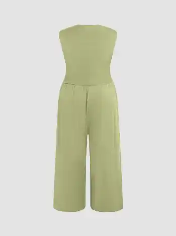 Scollo a V con increspatura Tuta solida a gamba larga Curve & Plus