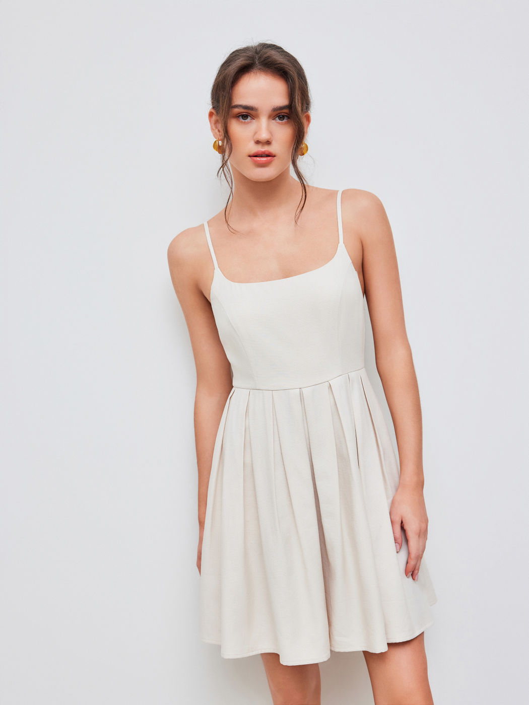 Leinenmischung Quadrathals Solid Plissierte Cami Strampler