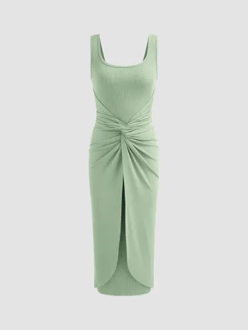 Quadratischer Ausschnitt Solid Twist Maxikleid