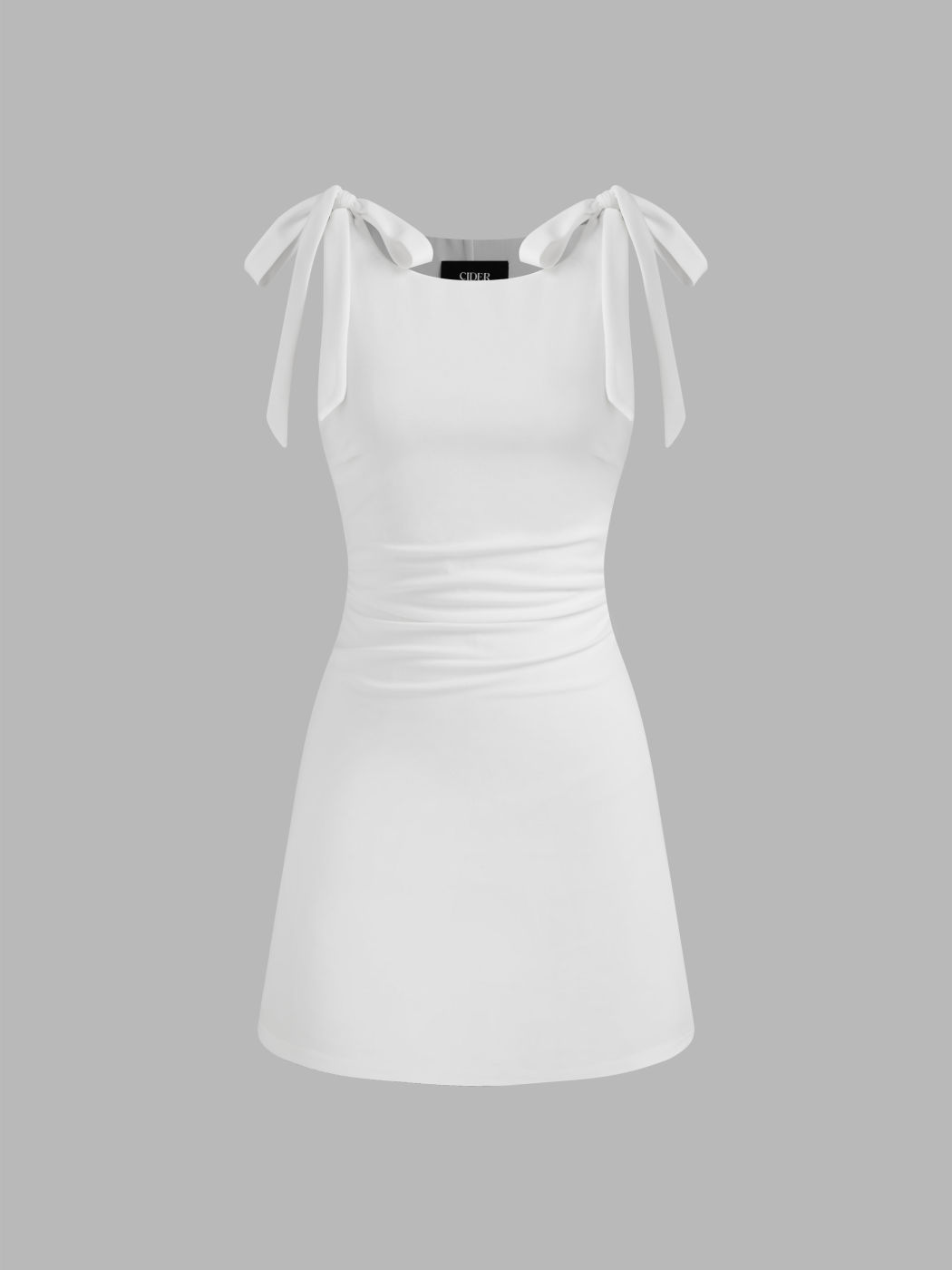 Mini-Kleid mit quadratischem Halsrand und Bows, einfarbig