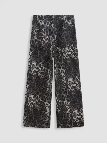 Leopard Mid Waist Jeanshose mit weitem Bein