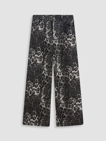 Mid Rise Wide Leg Leopard Jeans 