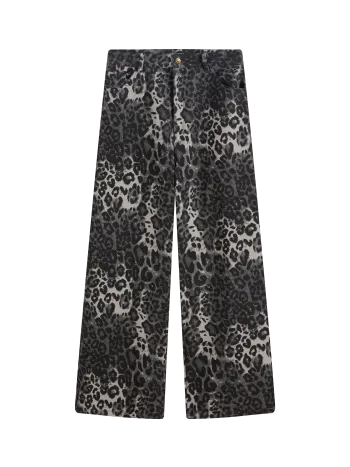 Leopard Mid Waist Jeanshose mit weitem Bein