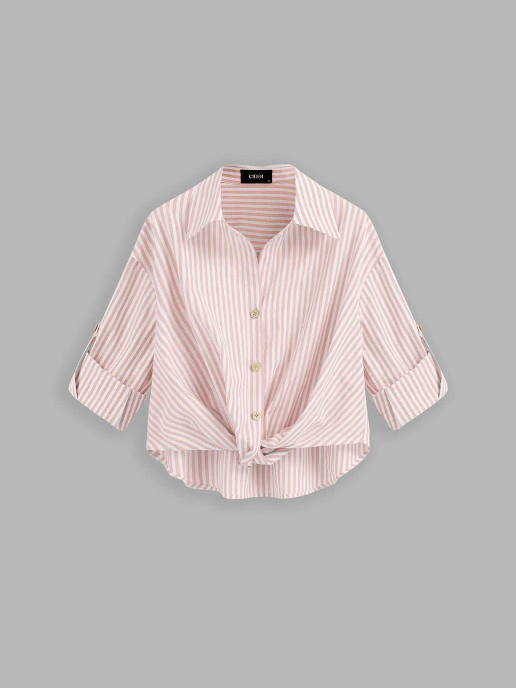 Baumwollmischung Kragen Streifen Gebundener Roll-up Langarmshirt