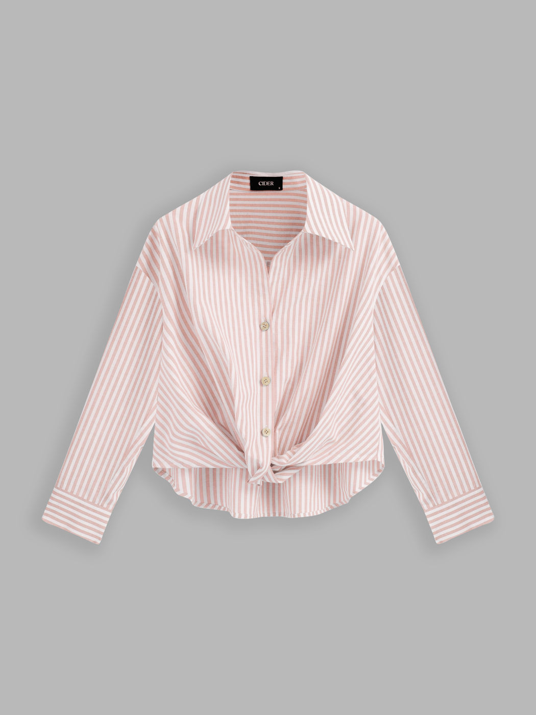 Baumwollmischung Kragen Streifen Gebundener Roll-up Langarmshirt
