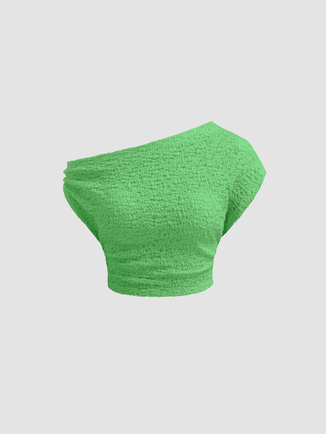 Asymmetrical Neck Solid Texture Crop Short Sleeve Top