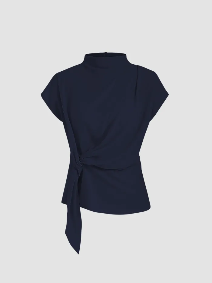 Woven Boat Neck Solid Button Vest