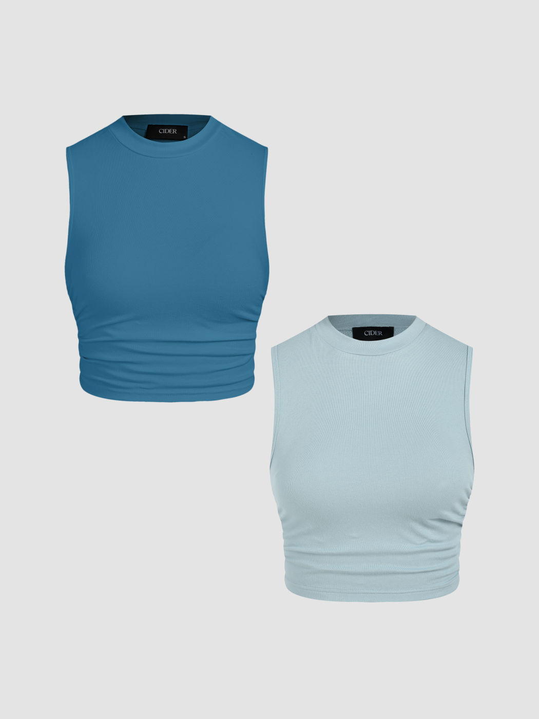 2er-Pack Rundhals Einfarbig Gerafftes Crop Tank Top