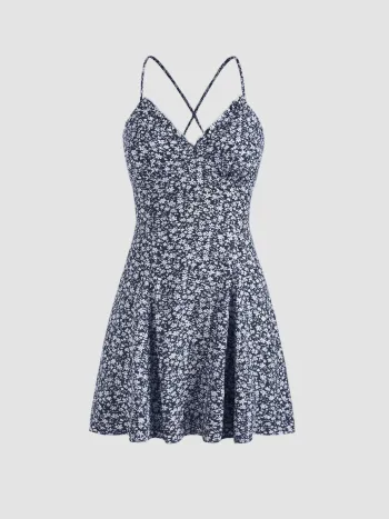 Blumiges, rückenloses Mini-Kleid mit Schnürung