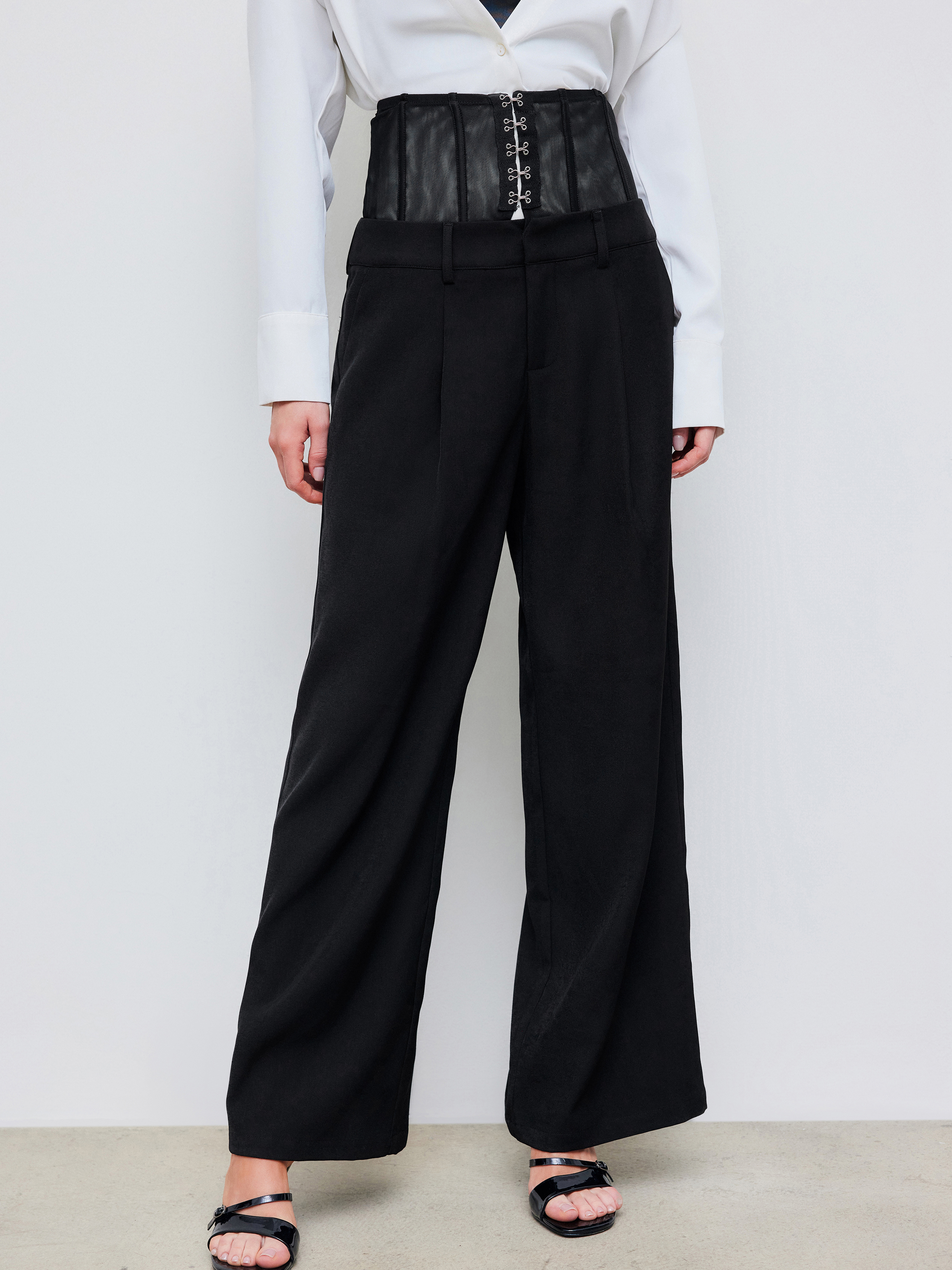 パンツ PETITROW corset wide pants melt the lady PETITROW corset wide pants melt the lady Petite Black Woven