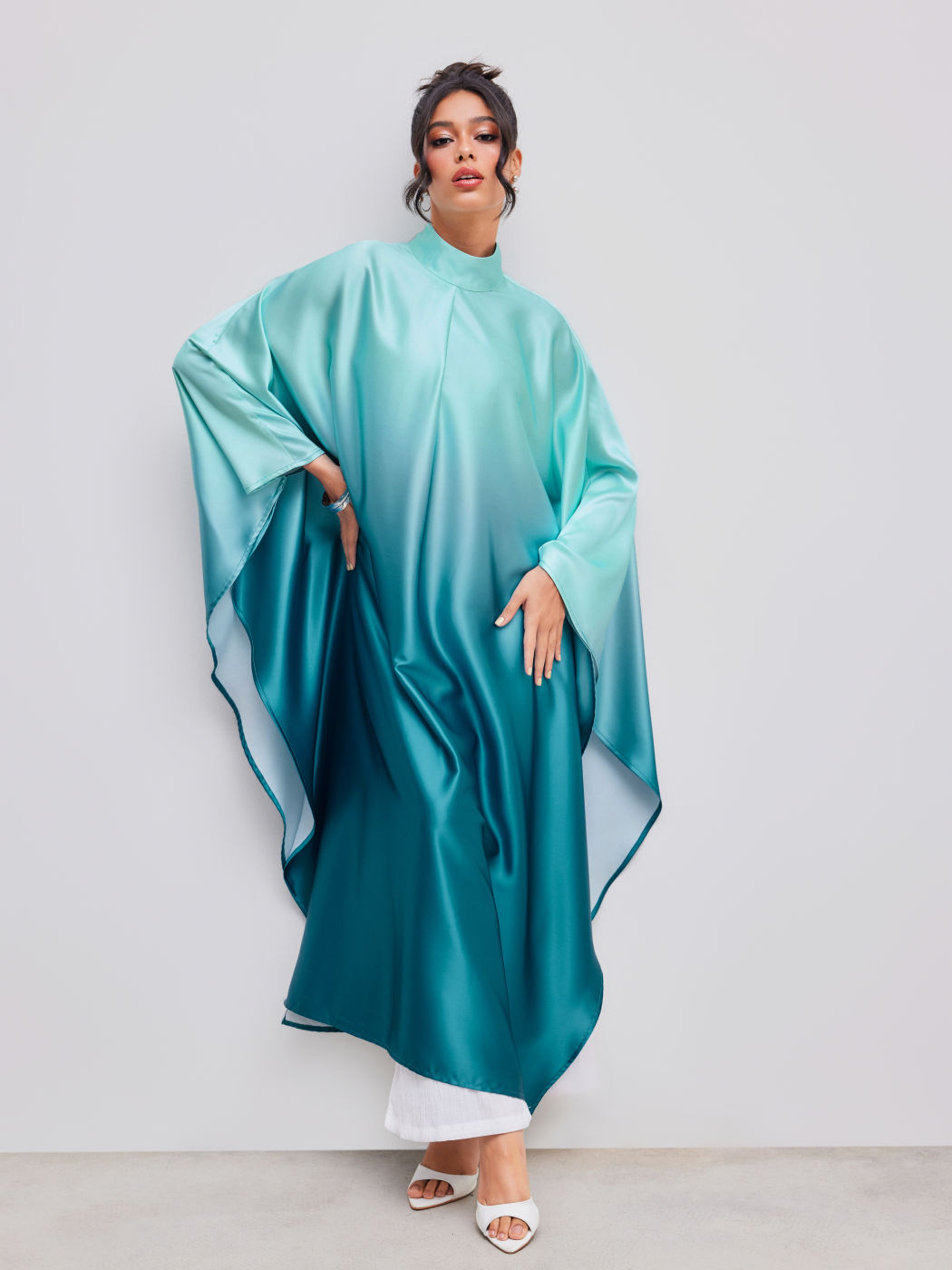 Stehkragen Verlauf Dolmanärmel Maxikleid