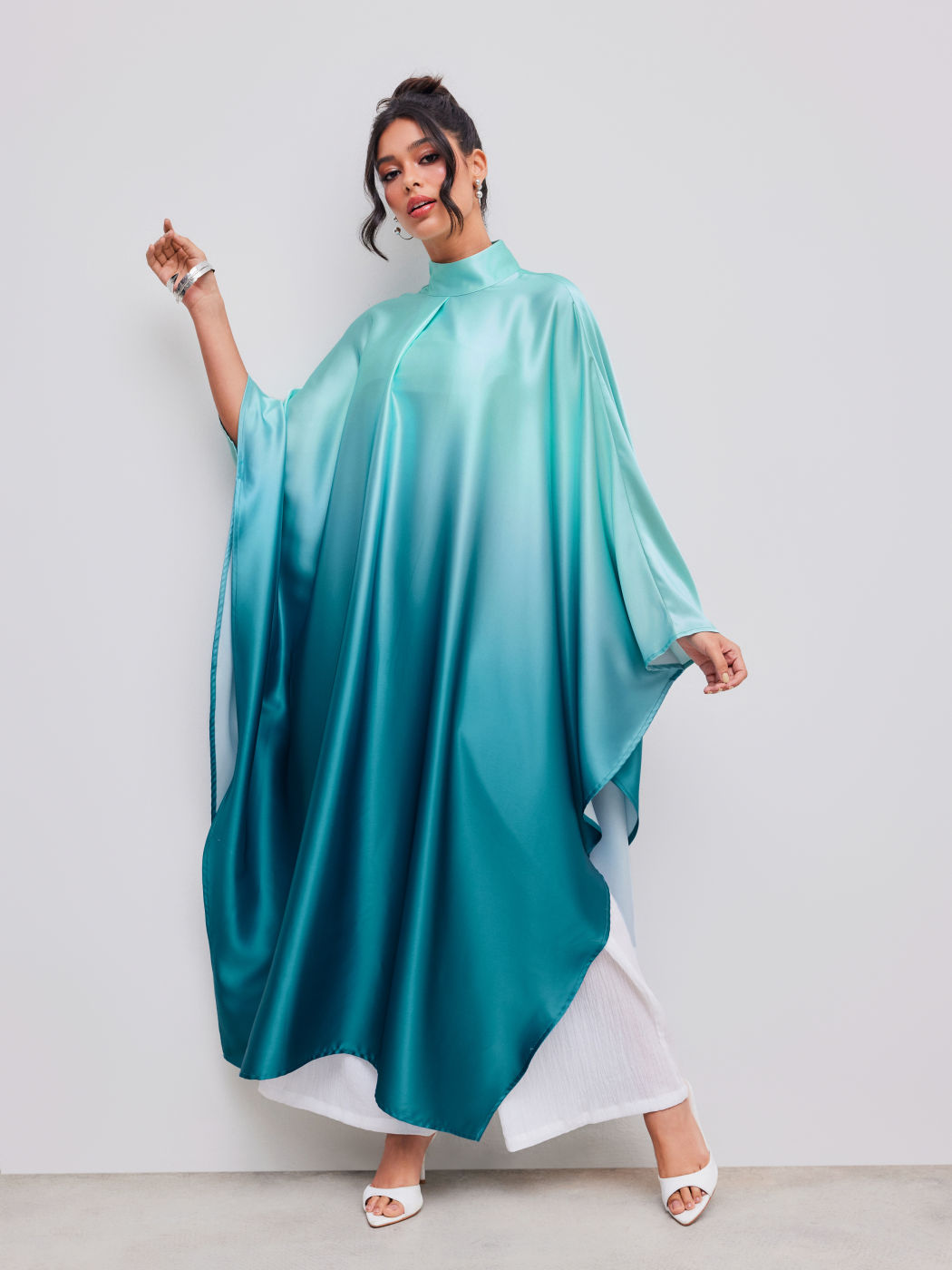 Stehkragen Verlauf Dolmanärmel Maxikleid