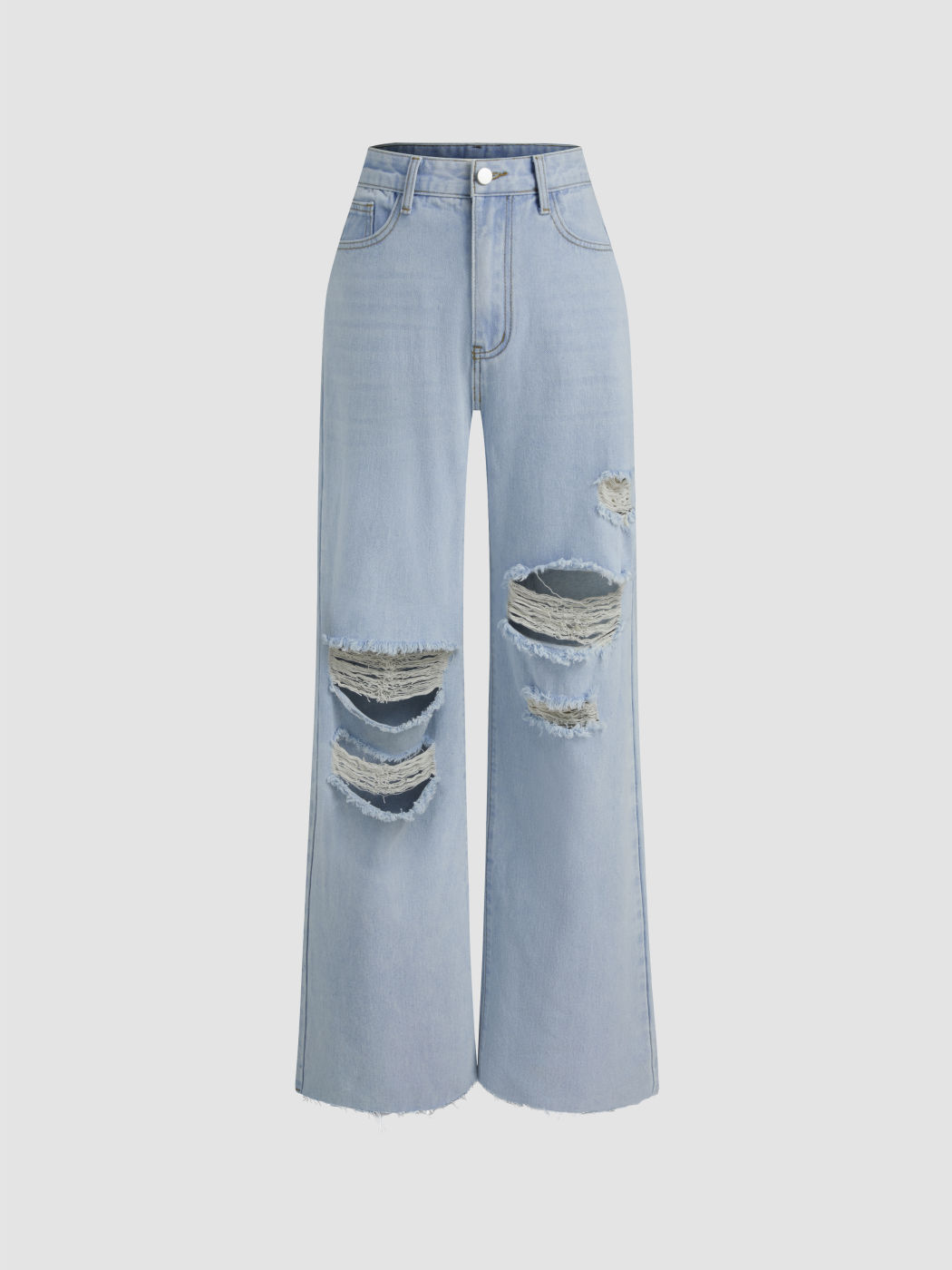 Mittelhohe, gerissene Jeans mit geraden Beinen