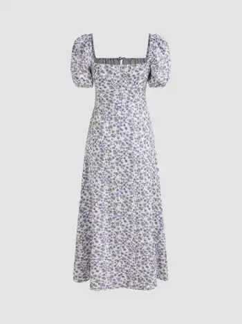 Ruths Blumenmuster Midi-Kleid mit quadratischem Halsausschnitt