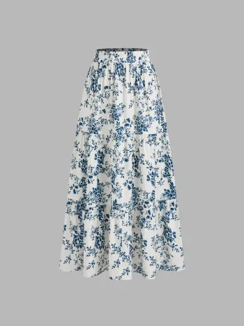 Hochbundiges Blumen-Ruffle-Midi-Skirt