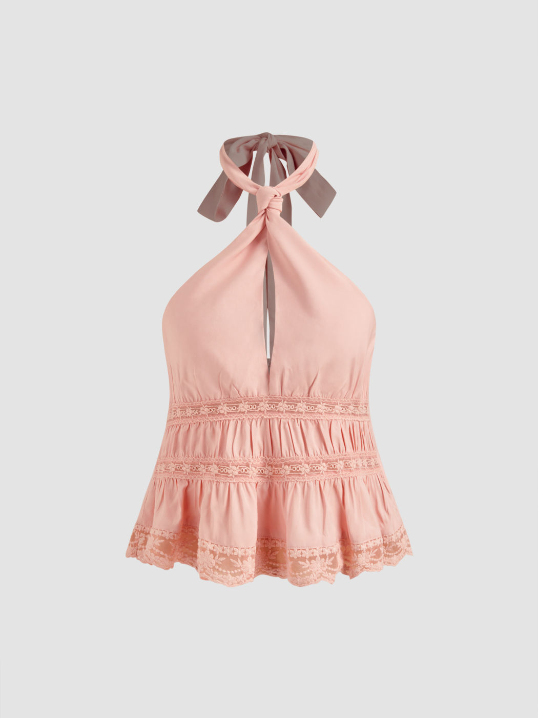 Halter Solid Ruffle Knotted Top