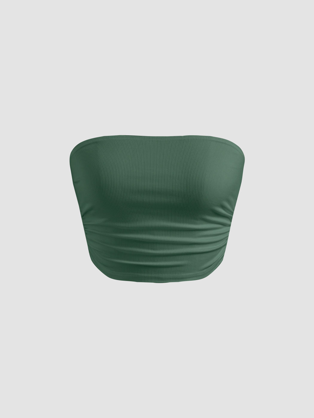 Strapless Solid Ruched Crop Top & Mid Rise Floral Knotted Wide Leg Trousers