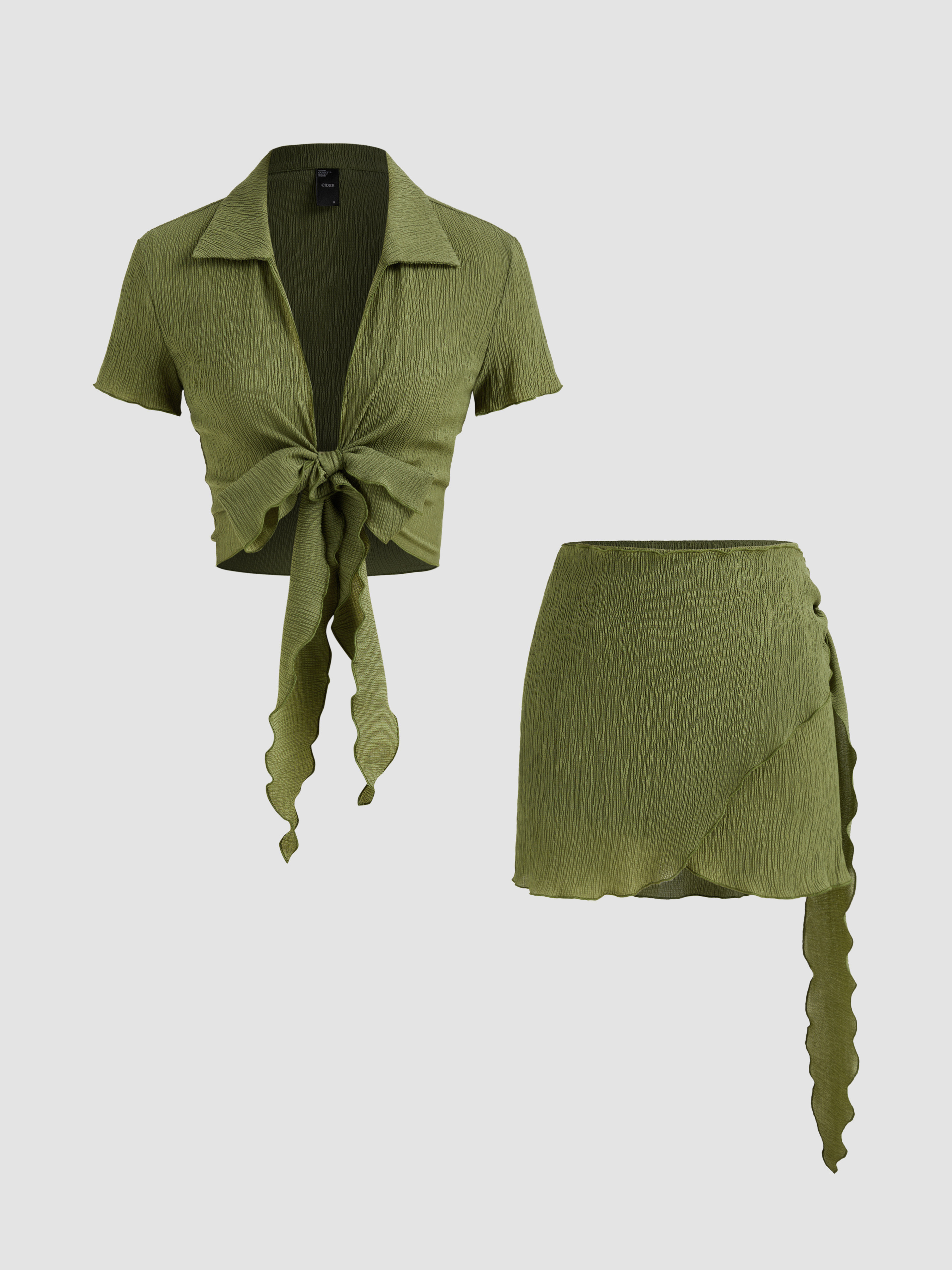 Knit Fabric Texture Midi Drawstring Skirt For Vacation