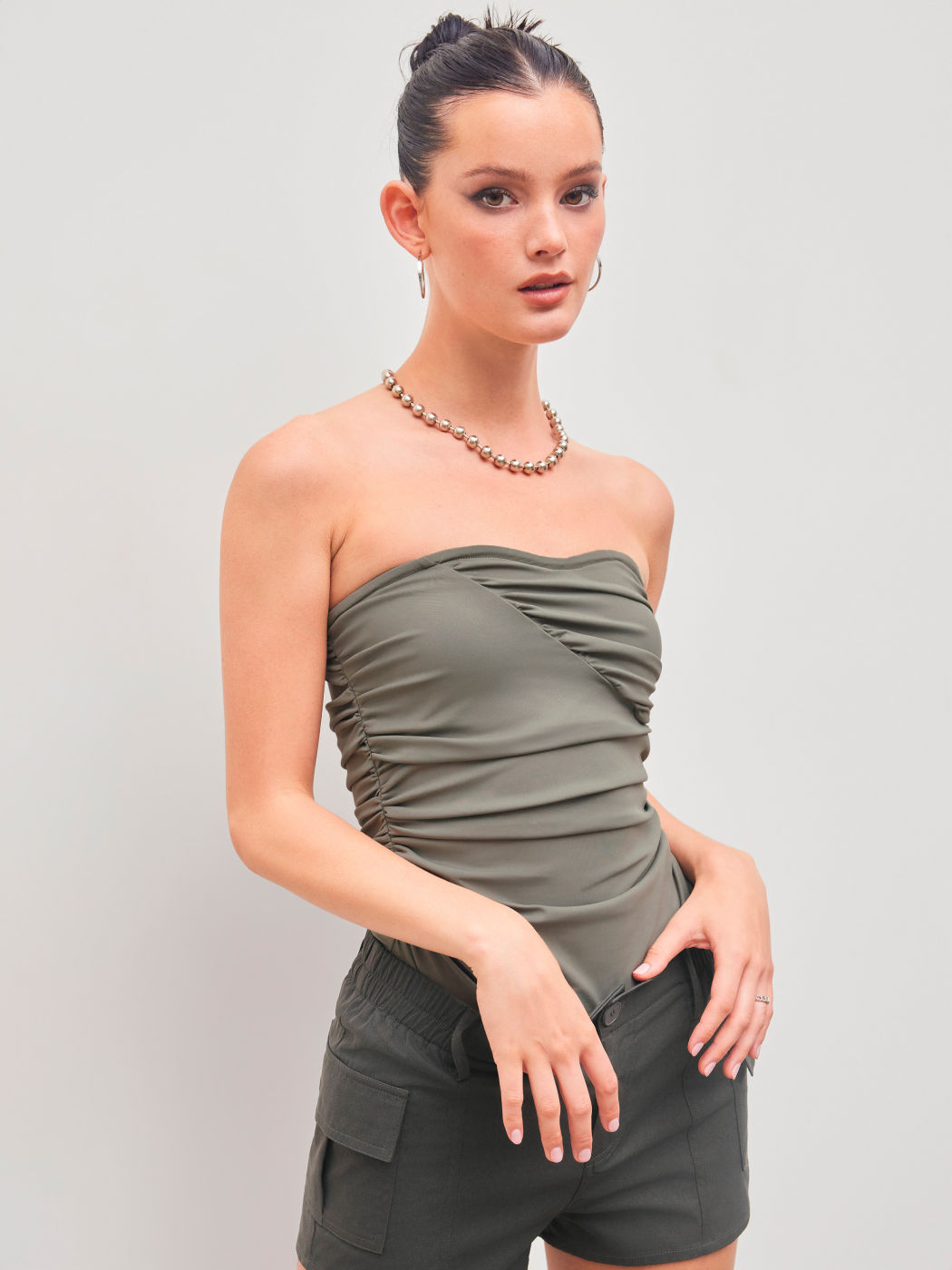 Tube Solid Ruched Bodysuit