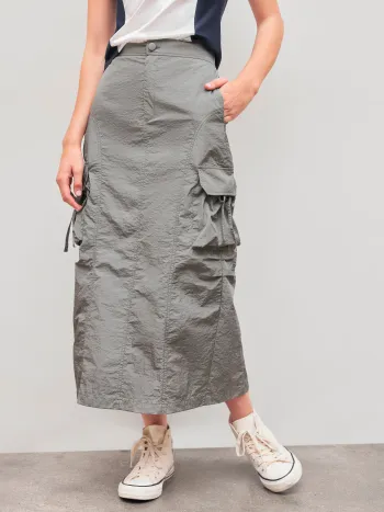  Midikleid mit fester Farbe, Knoten und Schlitz im Cargo-Stil