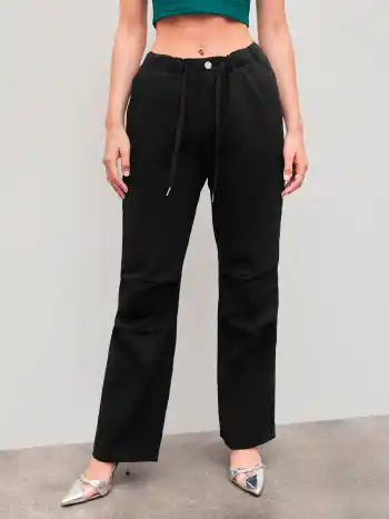 Denim Drawstring Cargo Pants