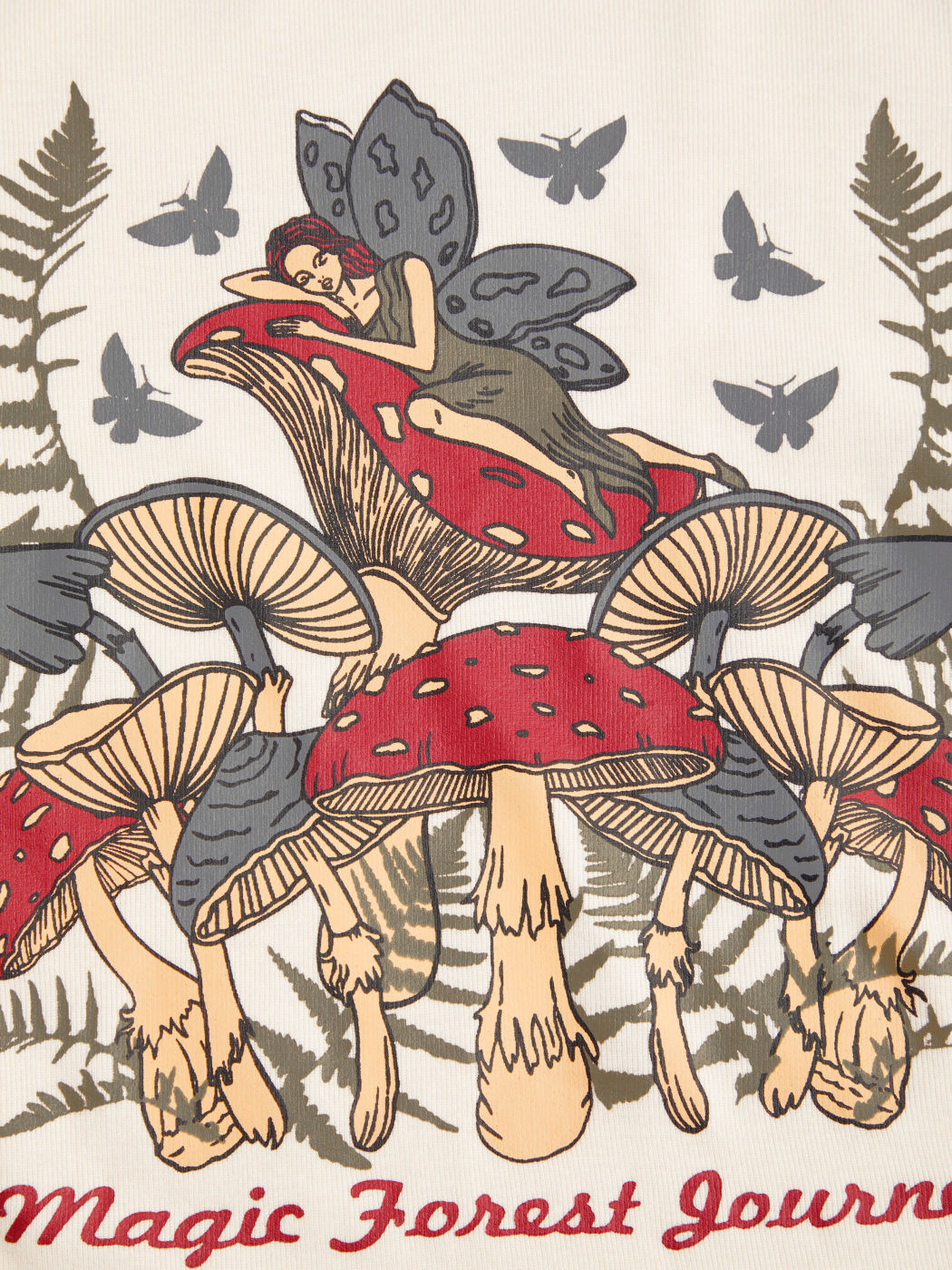 Maglietta a manica corta con grafica a collo tondo a forma di fungo e farfalla