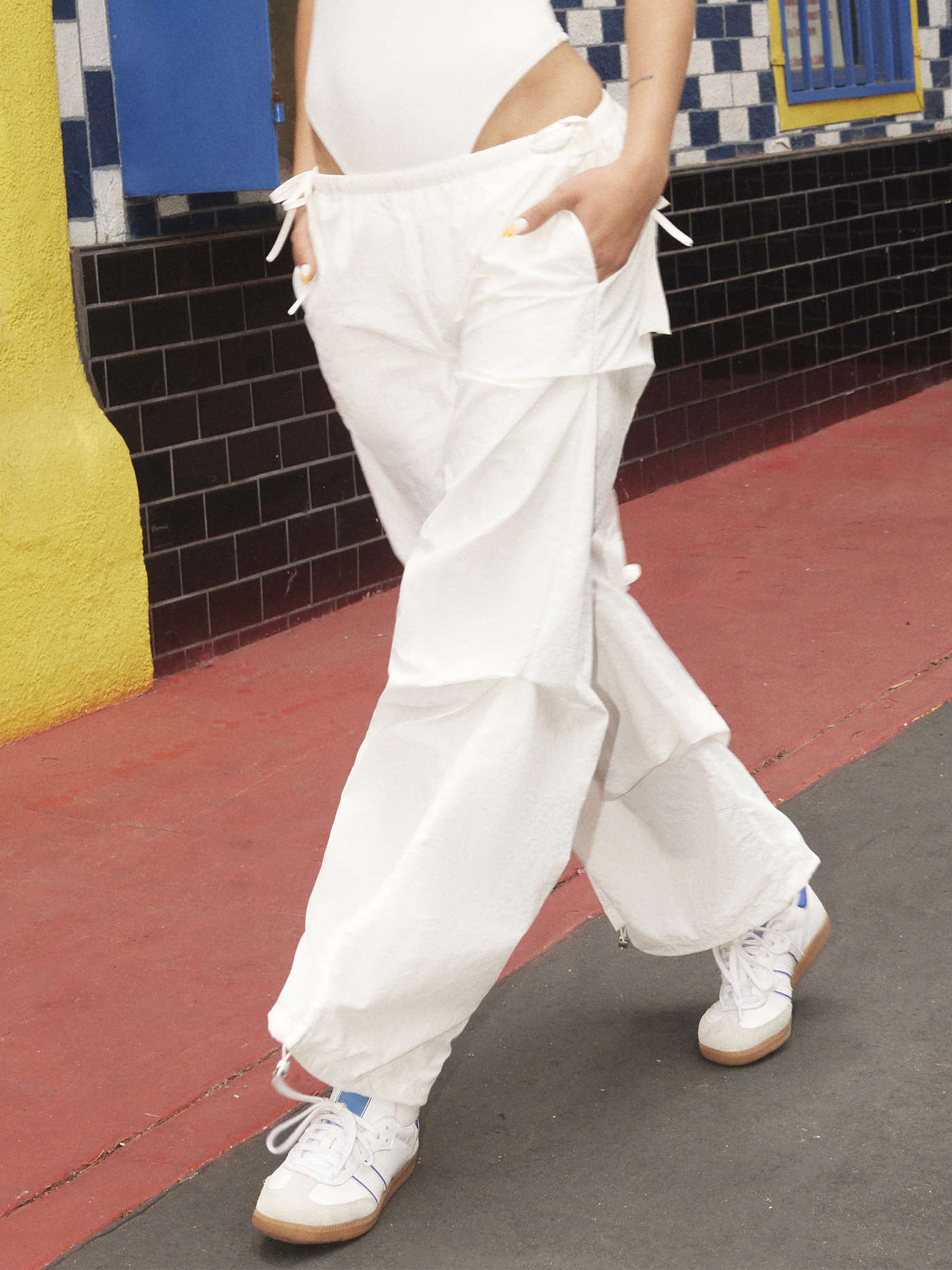 Low Rise Solid Ruched Knotted Cargo Pants