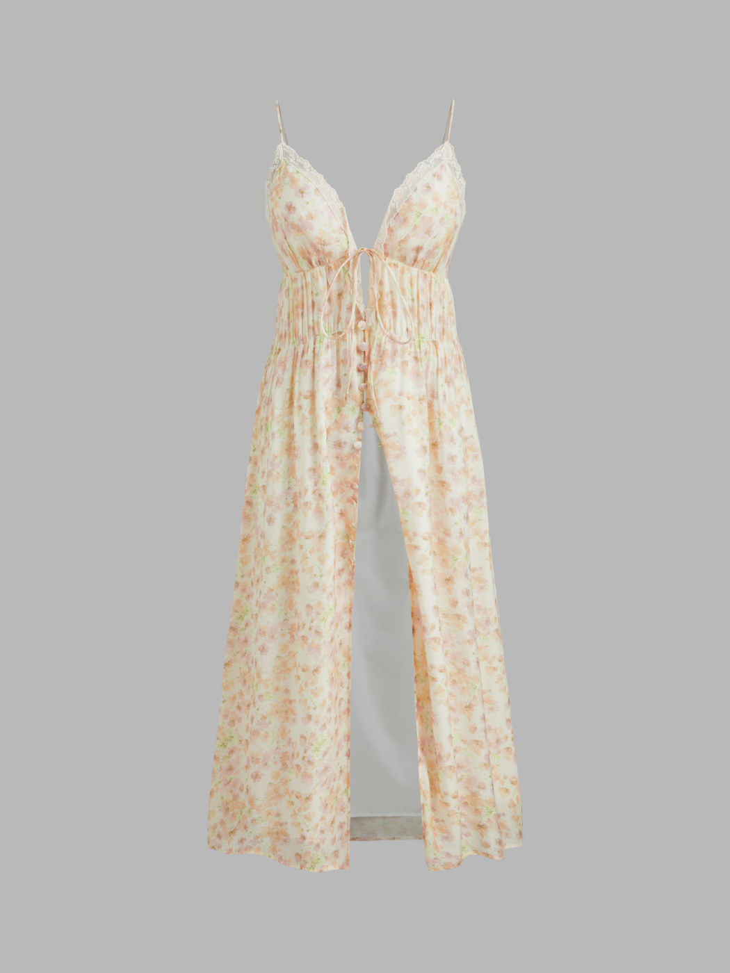 V-neck Floral Knotted Midi Dress