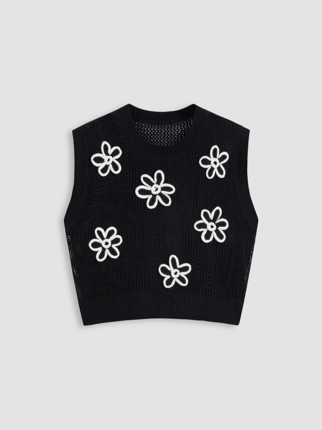 Knit Round Neckline Floral Hollow Out Vest