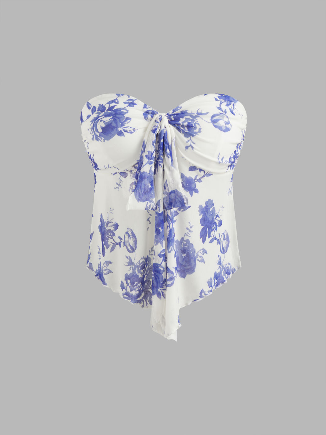Mesh Floral Knotted Tube Top