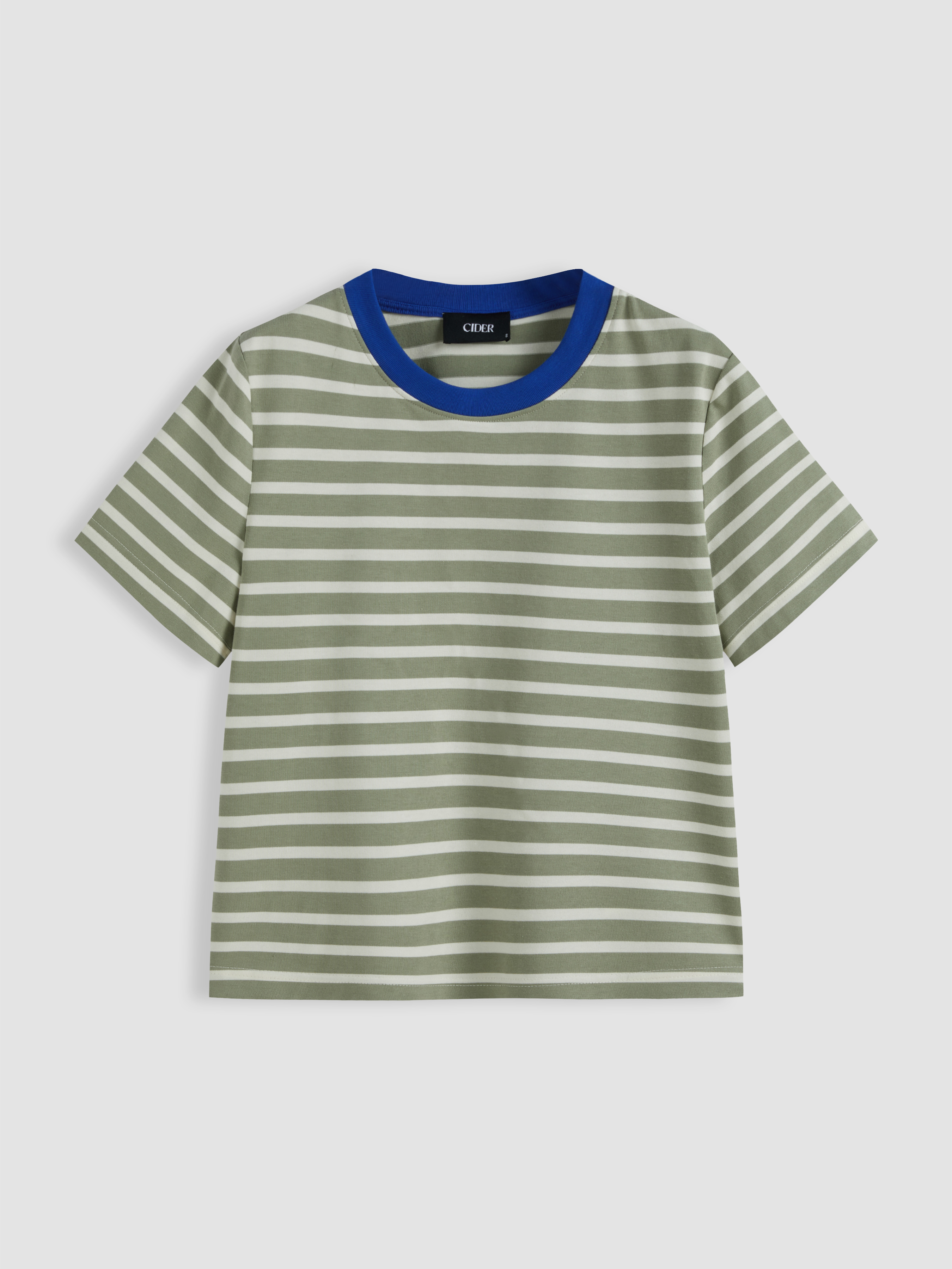 Jersey Cotton Cotton-blend Round Neck Striped Contrasting
