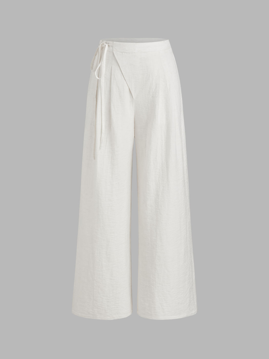Linen-blend Mid Rise Solid Knotted Pocket Wide Leg Trousers 