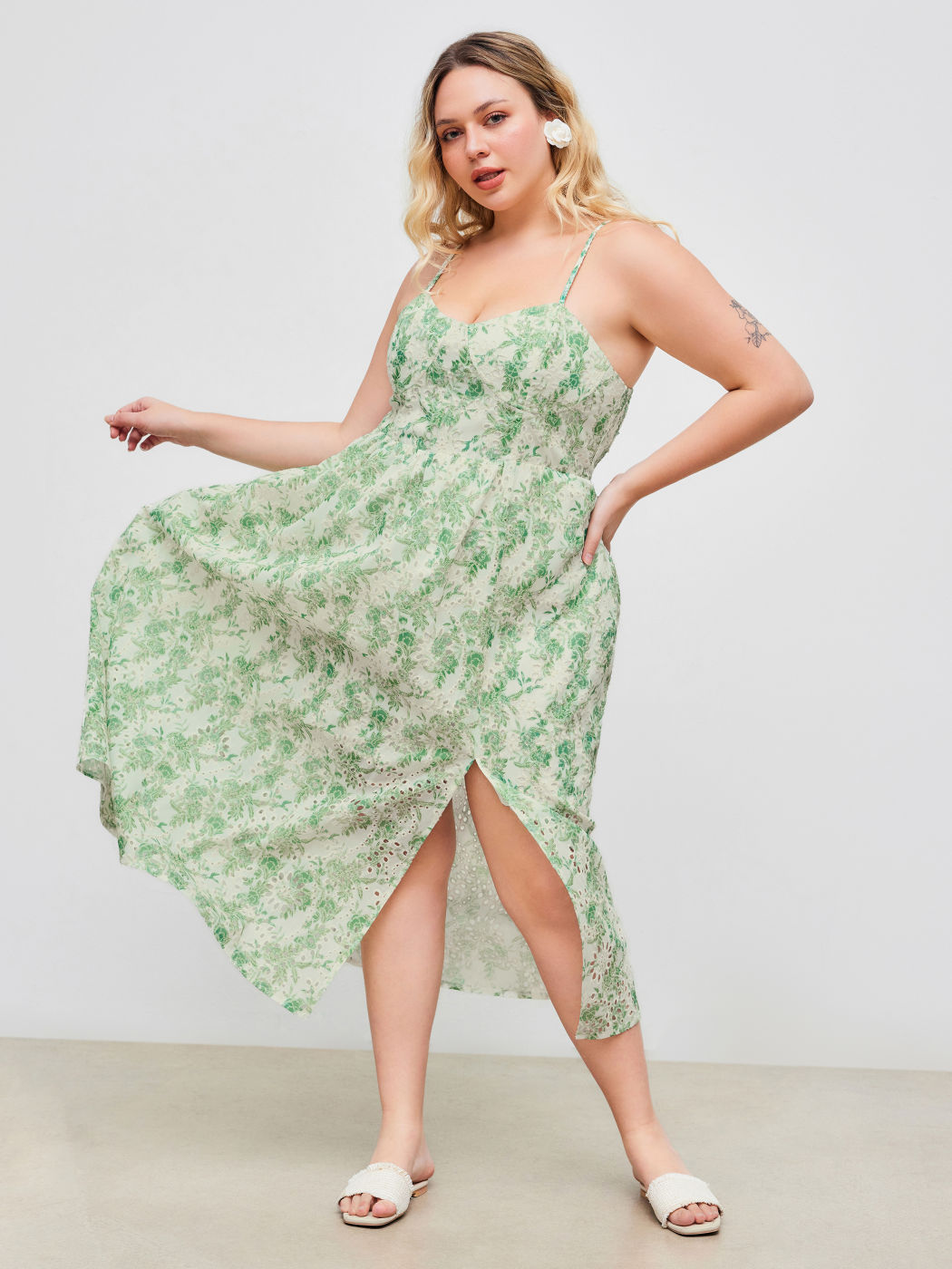 Sweetheart Floral Split Ruffle Maxi Dress Curve & Plus