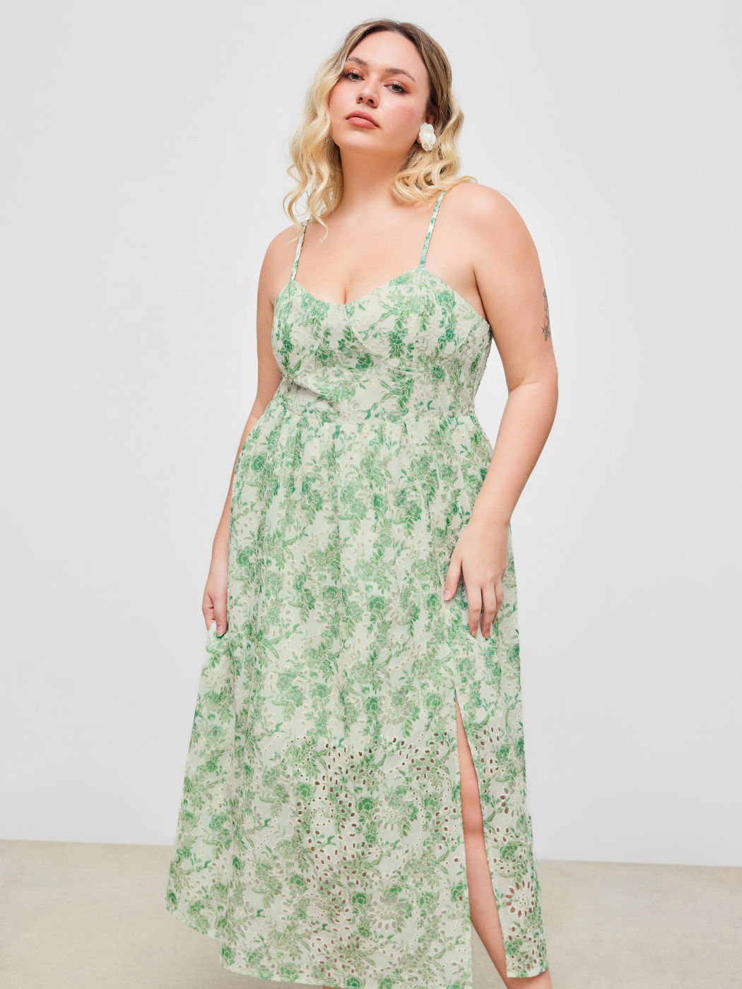 Sweetheart Floral Split Ruffle Maxi Dress Curve & Plus