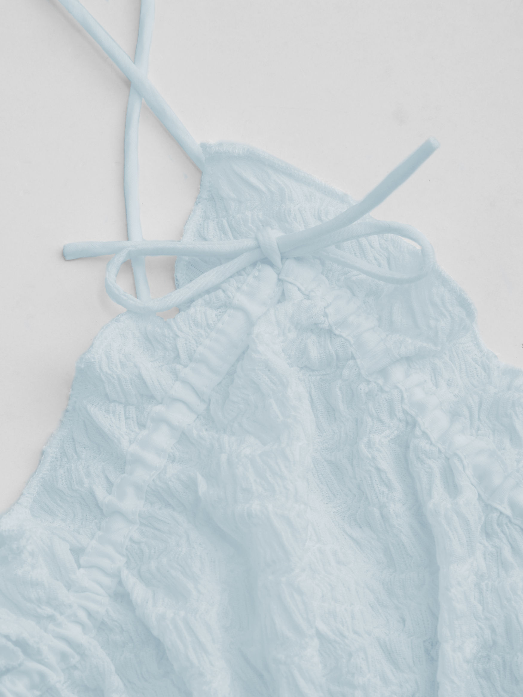 V-neck Solid Bowknot Texture Ruffle Crop Cami Top