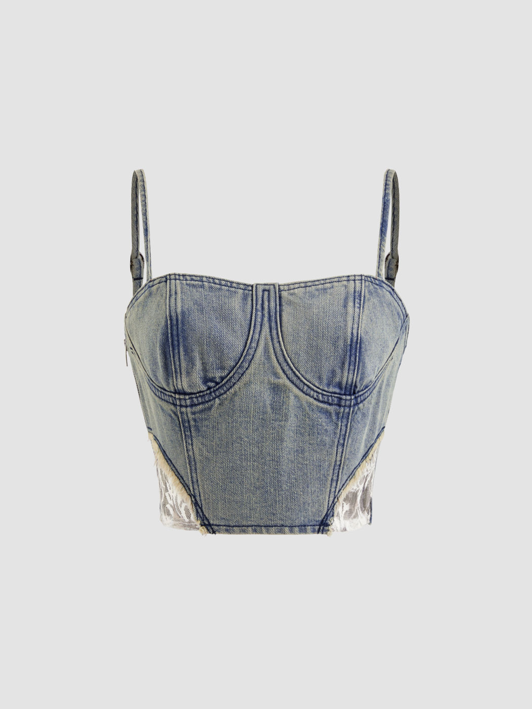 Denim Square Neck Lace Crop Cami Top