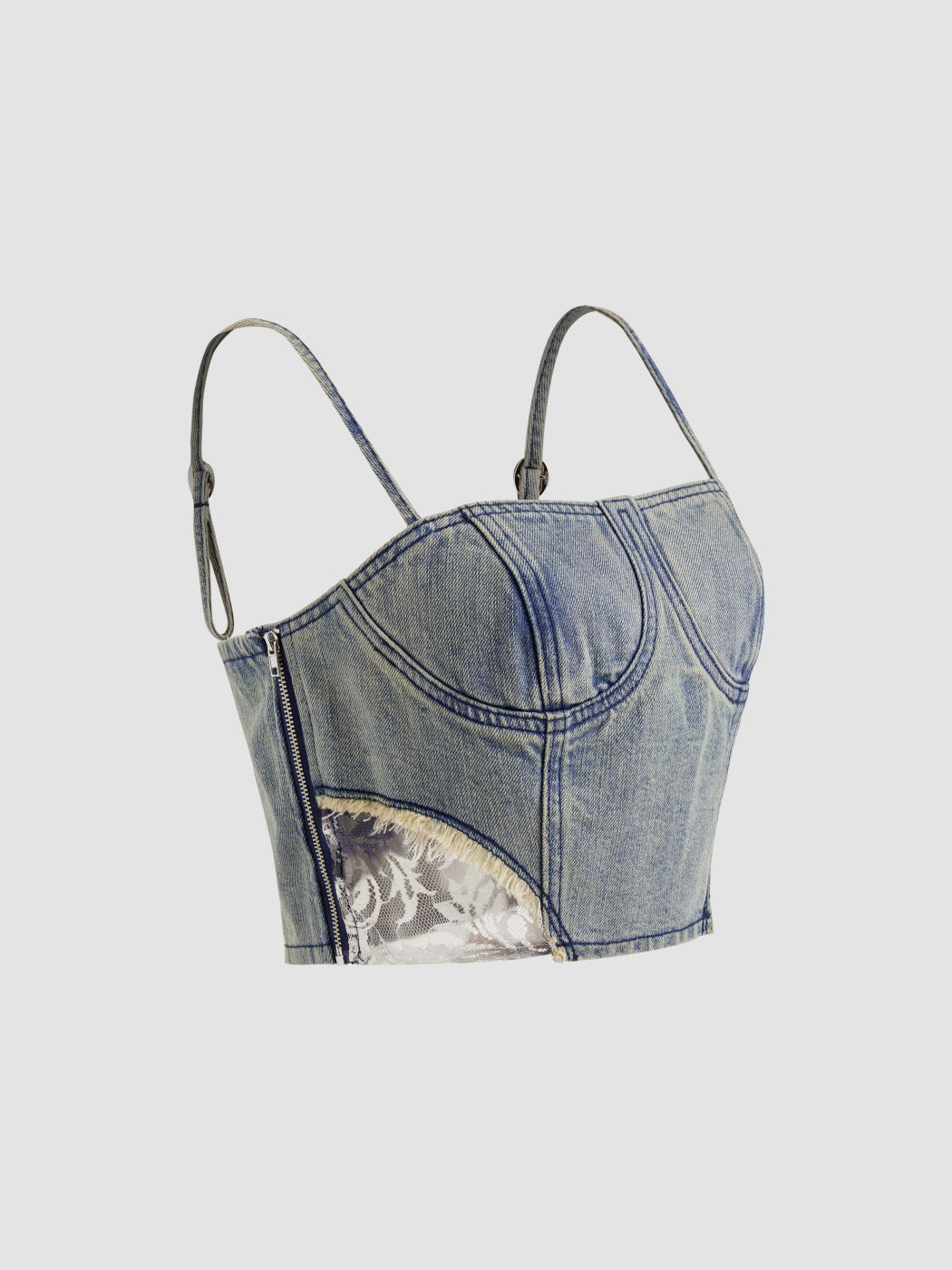 Denim Square Neck Lace Crop Cami Top