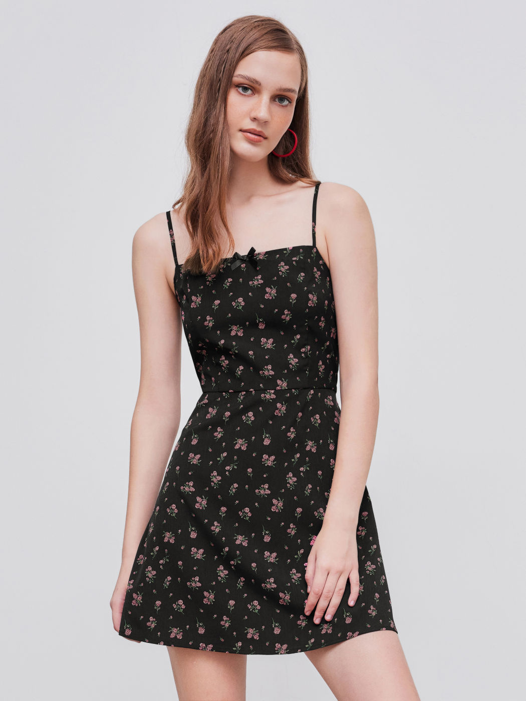 Square Neck Floral Bowknot Cami Mini Dress