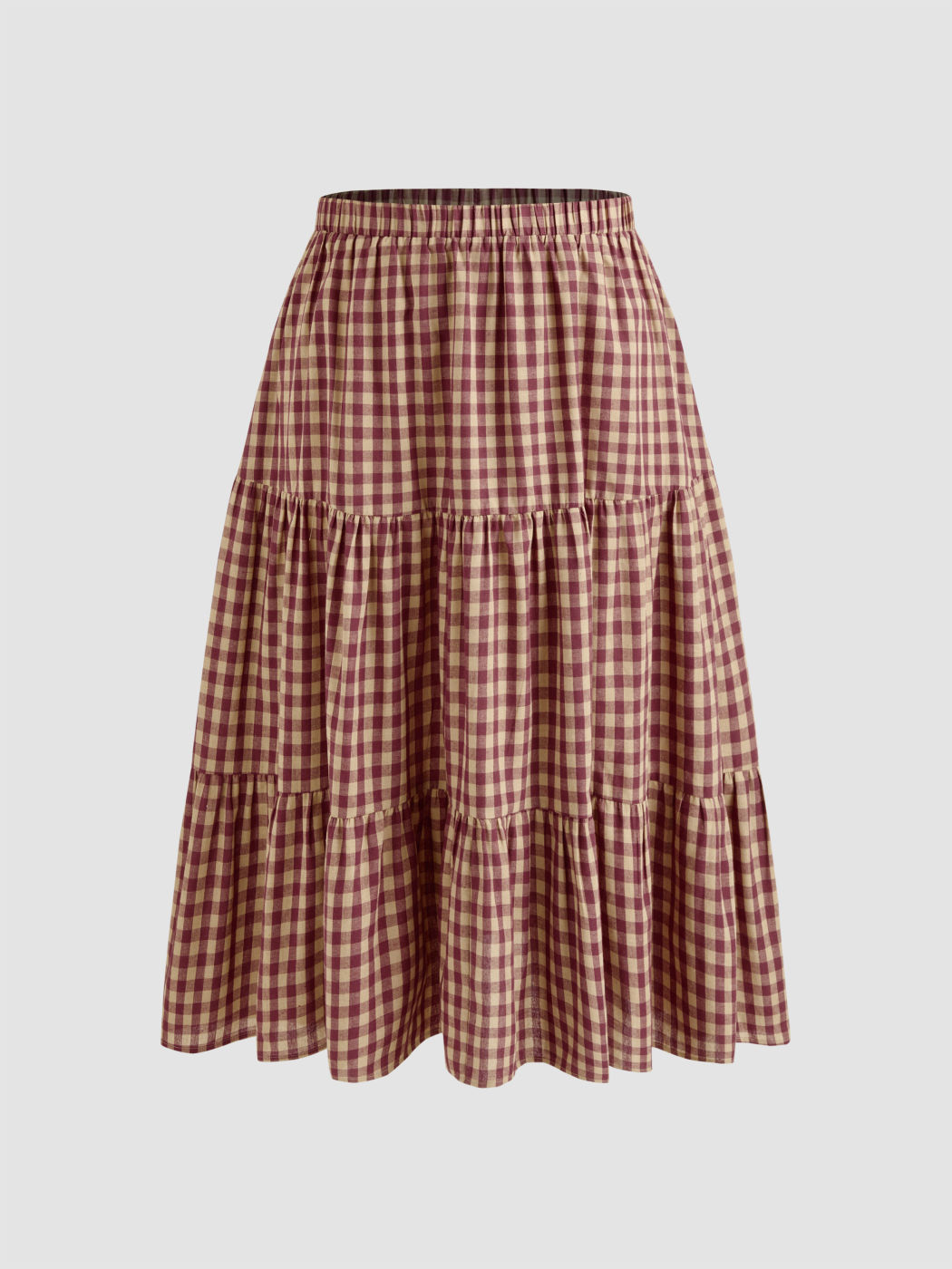 Falda Maxi de Capas con Cuadros de Tiro Medio de Mezcla de Algodón Curvy