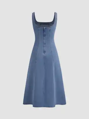 Jeanskleid mit Rüschen und Spaghettiträgern Maxikleid