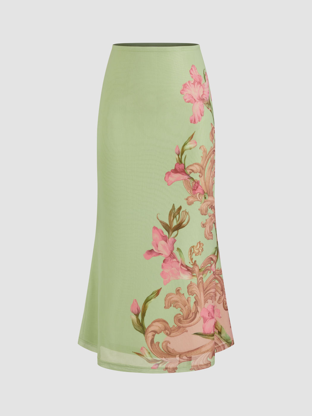 Mittellange Florale Mermaid-Mesh-Skirt