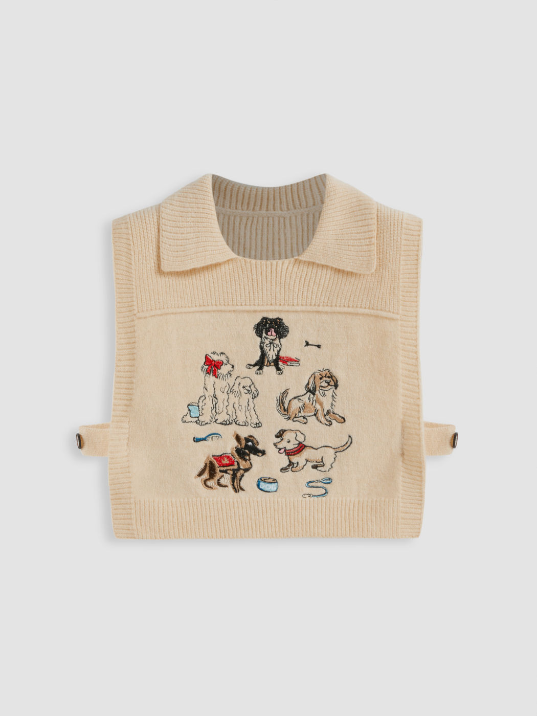 Knit Collar Dog Embroidery Crop Vest