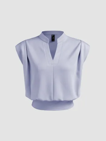 V-neck Solid Pleated Crop Top