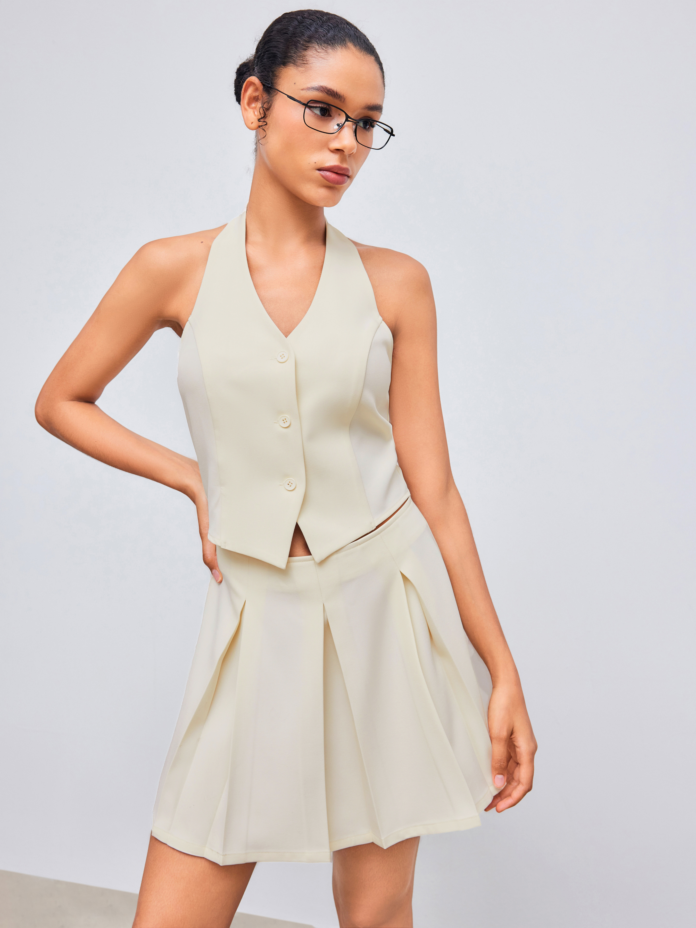 box pleat vest dress Halter Vest Pleated Mini Dress