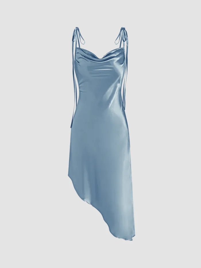 Solid Satin Cowl Neck Cami Mini Dress